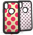 2x Decal style Skin Wrap Set compatible with Otterbox Defender iPhone X and Xs Case - Kearas Polka Dots Pink On Cream (CASE NOT INCLUDED)